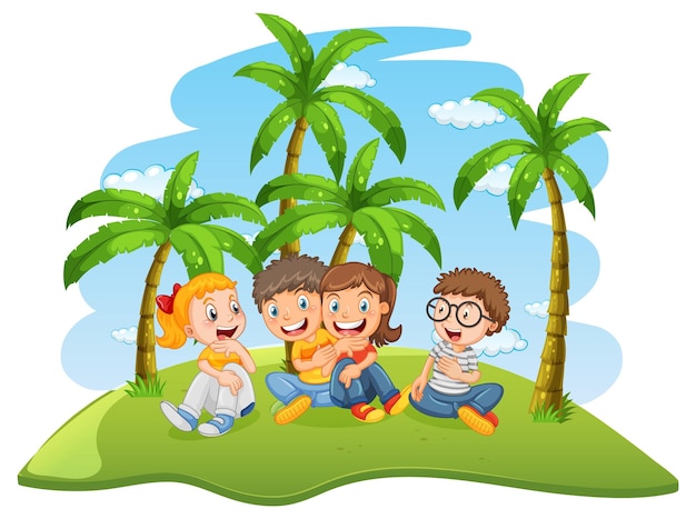 Free vector happy children friendship cartoon