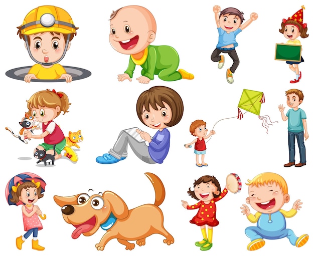 Бесплатное векторное изображение Счастливые дети в разных акциях