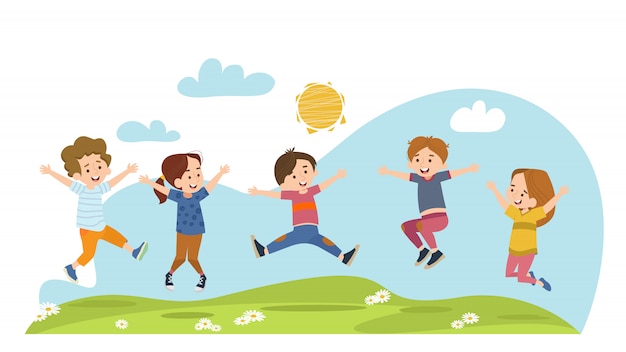 Jumping kids Royalty Free Vector Image - VectorStock