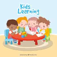 Free vector happy children learning together