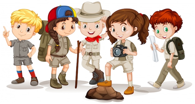 Free vector happy children in outdoor outfit