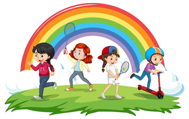 Бесплатное векторное изображение Счастливые дети занимаются разными видами спорта