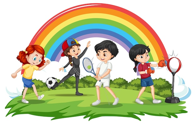 Free vector happy children playing different sports