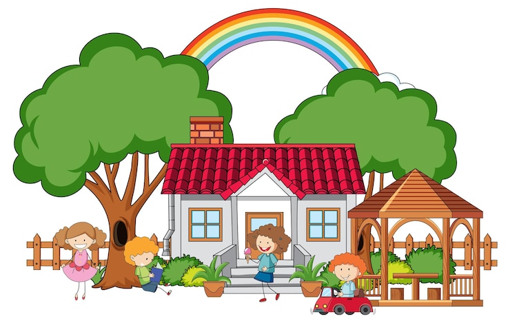 Free Vector happy children playing outdoors