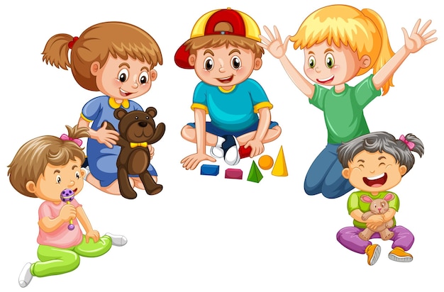 Free vector happy children playing toy on white background