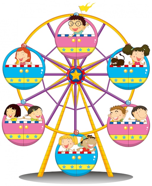 Free vector happy children riding the ferris wheel