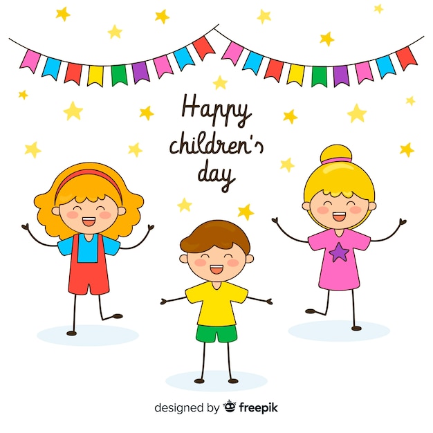 Happy children's day background in hand drawn style