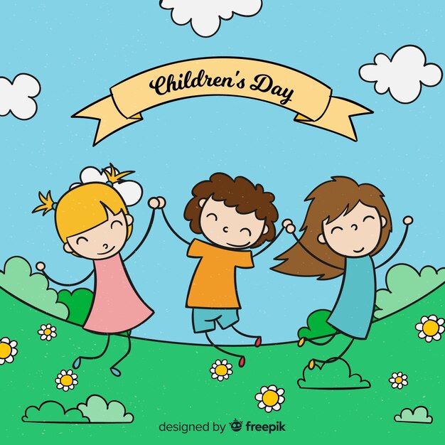 Happy children's day background in hand drawn style