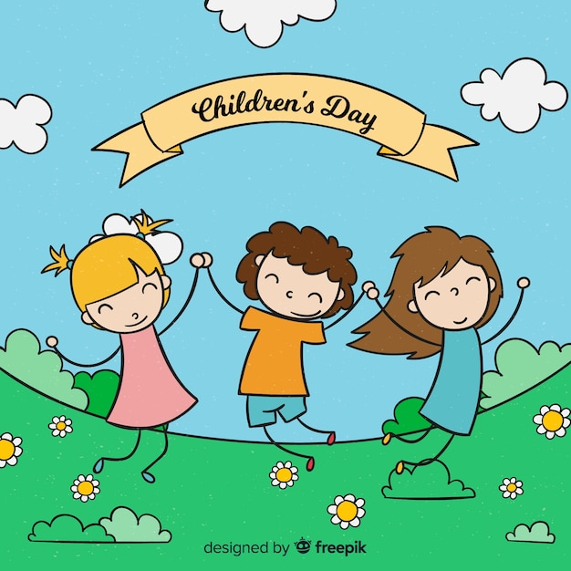 Бесплатное векторное изображение Счастливый детский день фон в ручном стиле
