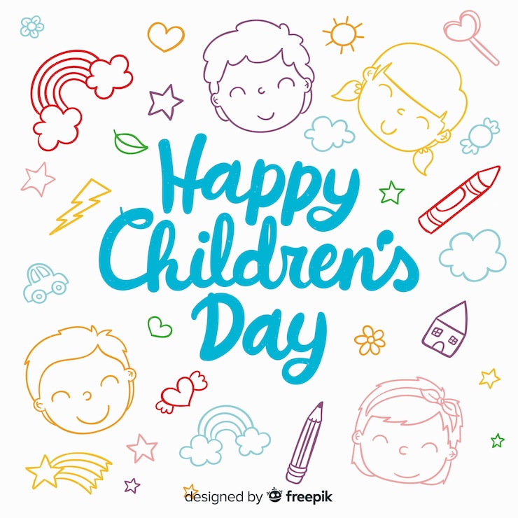 無料Vector レタリングで幸せな子供の日の背景
