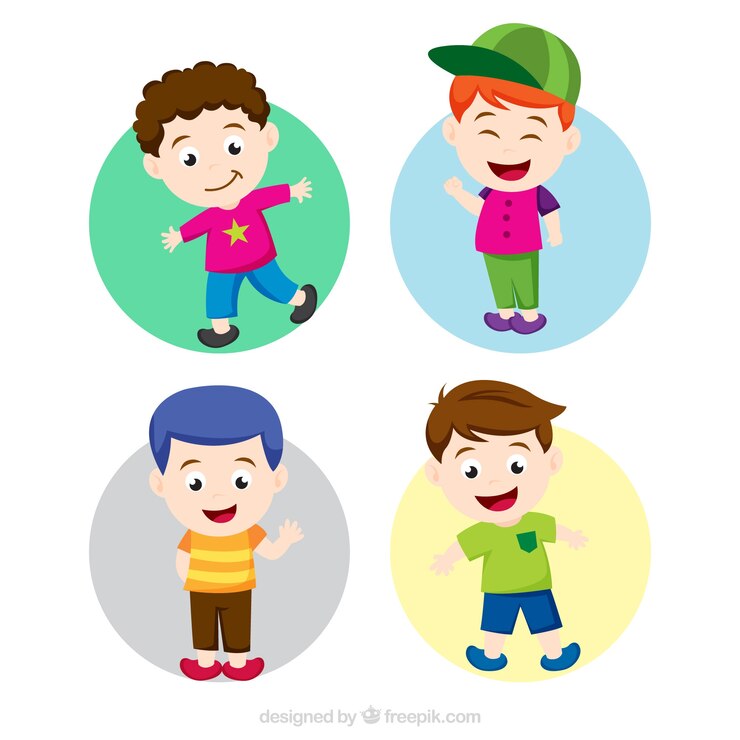 無料Vector カラフルな服を着て幸せな子供たち