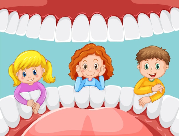 Free vector happy children with inside human mouth