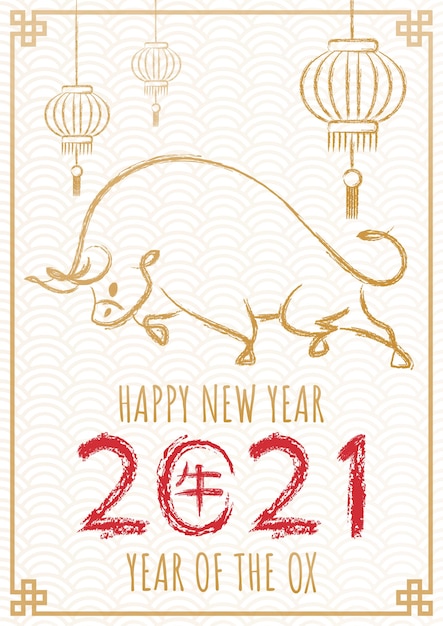 Счастливый китайский новый год 2021 баннер, год быка.