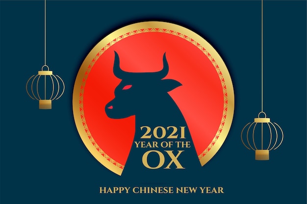 Felice anno nuovo cinese 2021 della carta del bue