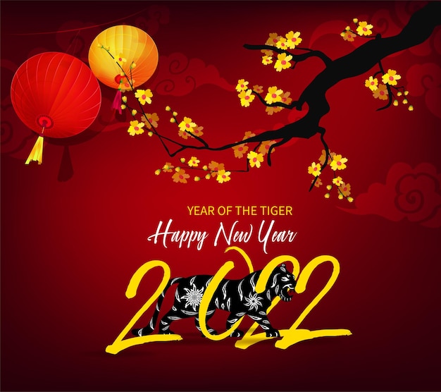 Happy chinese new year 2022  year of the tiger lunar new year Premium Vector