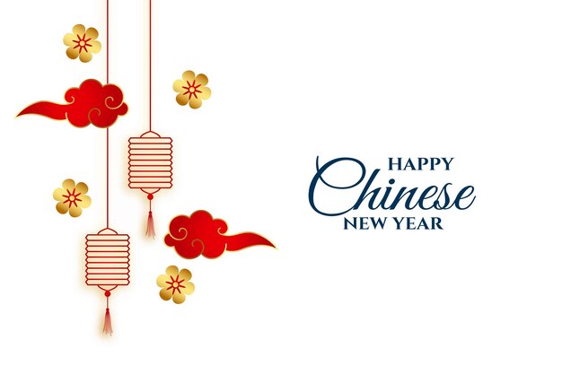 Free vector happy chinese new year background with lamp and cloud