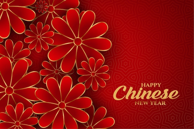 Happy chinese new year greetings on red floral