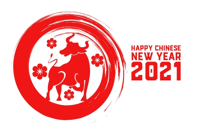 Happy Chinese New Year Of The Ox 2021 With Flowers