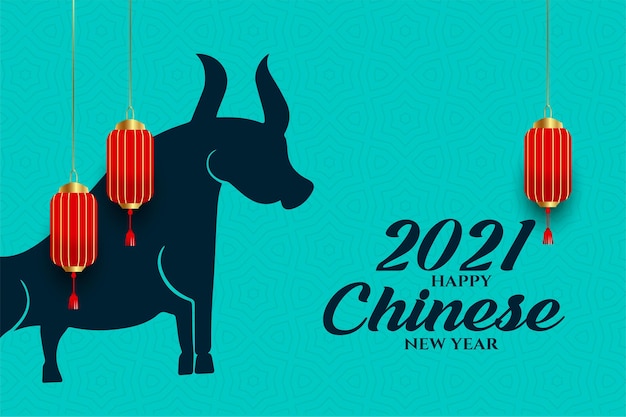 Happy Chinese New Year Of Ox On Blue Vector