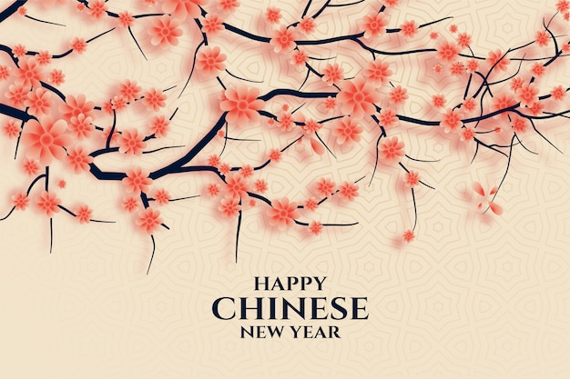 Happy chinese new year with sakura tree branch