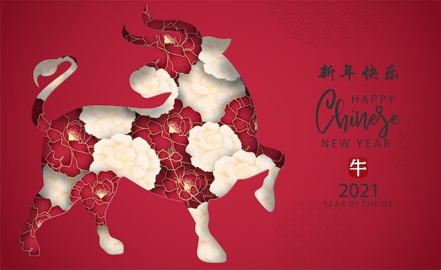 Happy chinese new year with year of the ox, chinese translation happy new year.