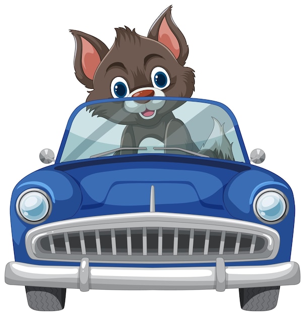 Happy Chipmunk Driving a Blue Car