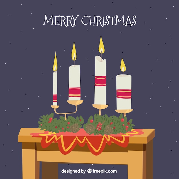 Free vector happy christmas background with hand drawn candles