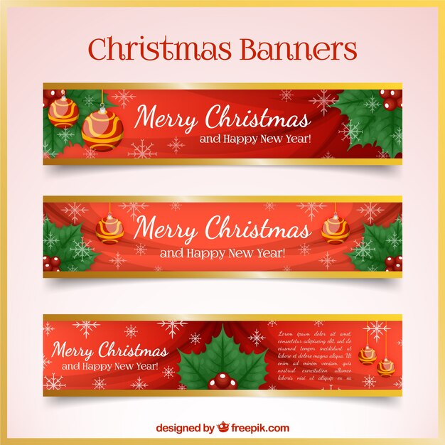 Happy christmas banners with mistletoe
