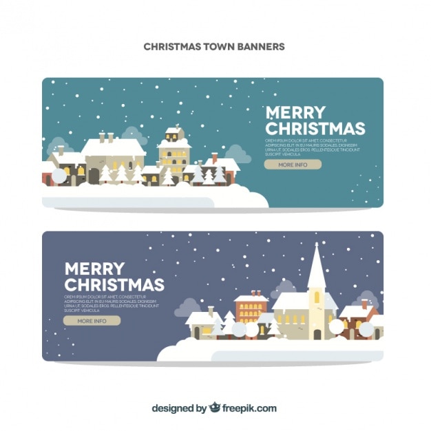 Happy christmas banners with snowy villages