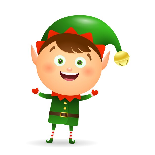 Happy Christmas elf wearing green costume cartoon 
