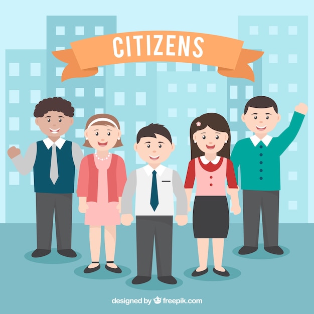 Happy citizens with flat design