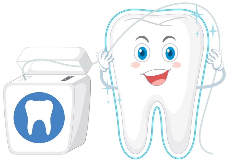 Free Vector happy cleaning a big tooth with dental floss
