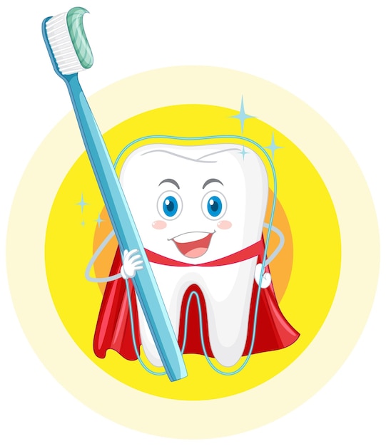 Free vector happy cleaning a big tooth with a toothbrush