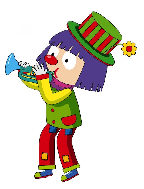 Free vector happy clown blowing trumpet