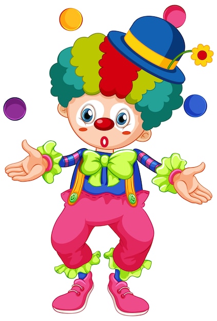 Happy clown juggling balls on white