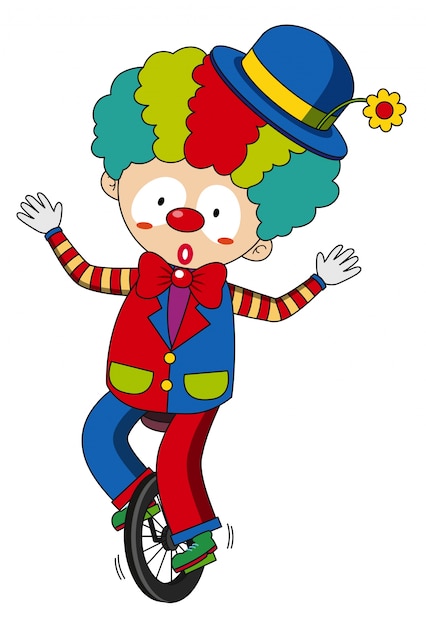 Free vector happy clown riding on wheel