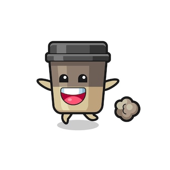 The happy coffee cup cartoon with running pose , cute style design for t shirt, sticker, logo element