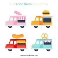 Free vector happy collection of flat food trucks