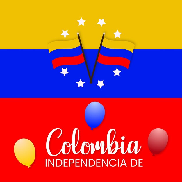 Happy Colombia Independencia De Yellow Blue Red Background Social Media Design Banner Бесплатные векторы