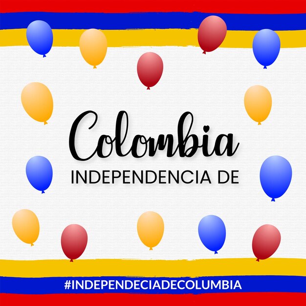 Happy Colombia Independencia De Yellow Blue Red Background Social Media Design Banner Бесплатные векторы