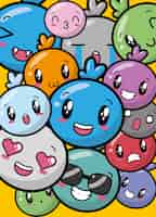 Free vector happy colorful kawaii emojis