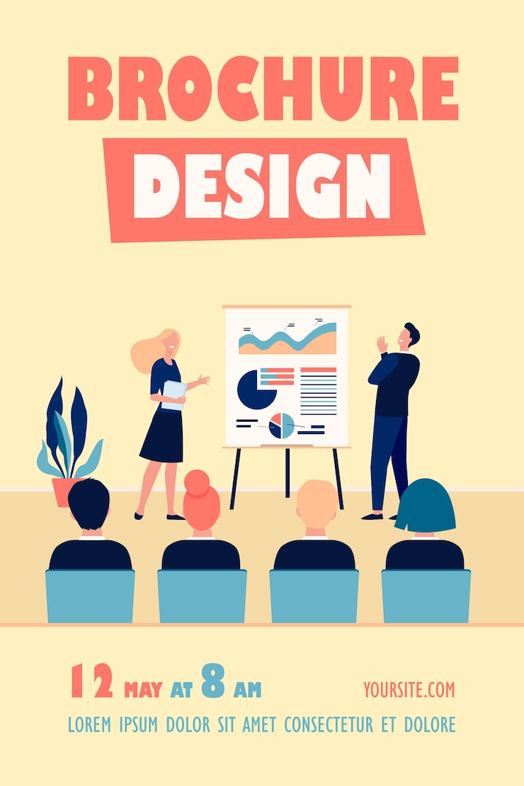 Free Vector happy company coaches and employees meeting in conference room flyer template