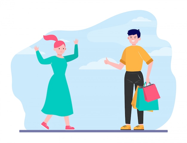 Free vector happy couple shopping together