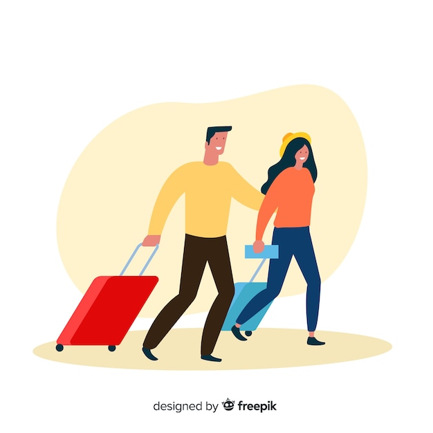 Free vector happy couple traveling flat style