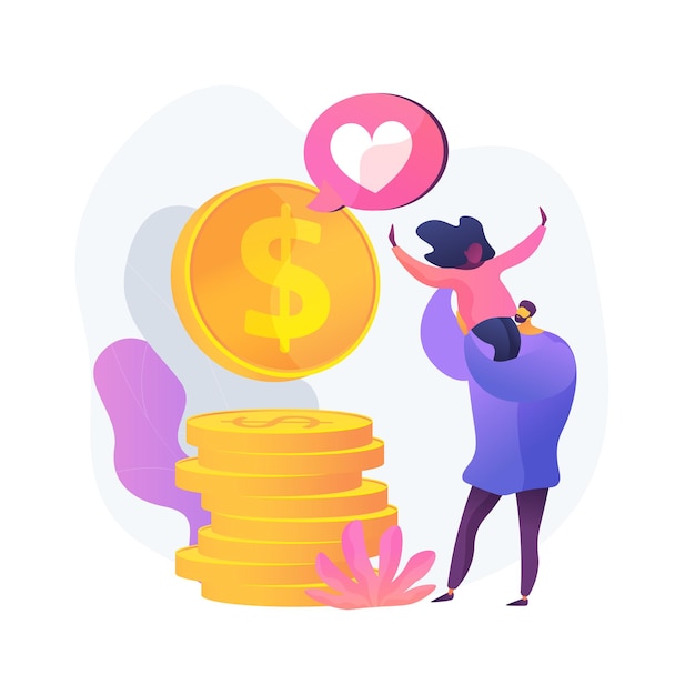 Happy couple with money. big income, cash profit, family earnings. people with golden coins. financial success. joint savings, total budget, currency. vector isolated concept metaphor illustration