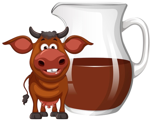 Free vector happy cow with chocolate milk jug