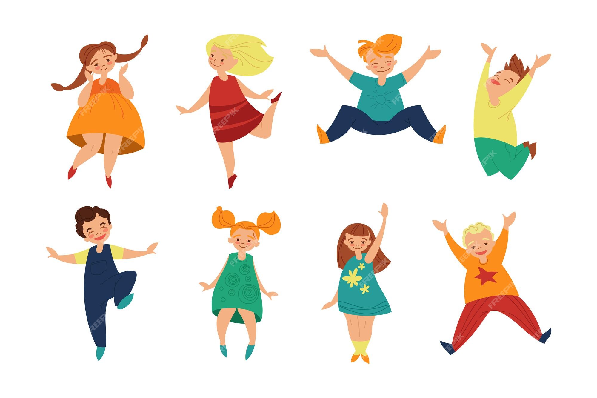 Group of cheerful children in a jump cartoon Vector Image