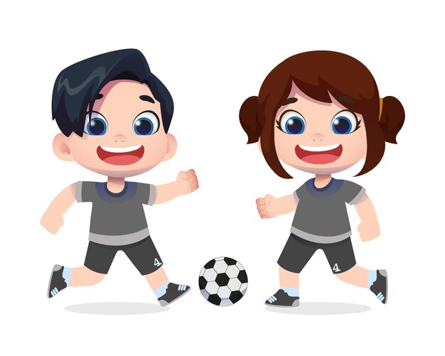 子供のサッカー選手のかわいいキャラクター プレミアムベクター
