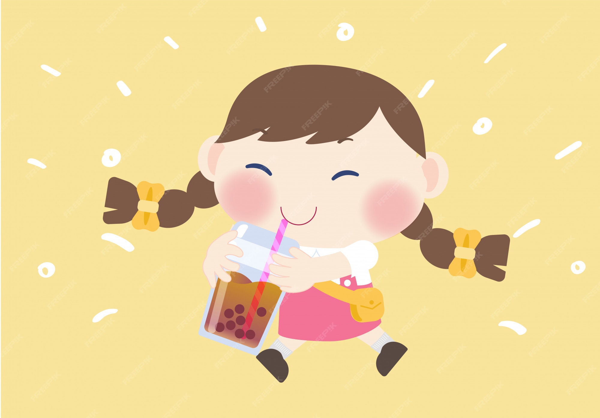 幸せなかわいい女の子ドリンクb麦茶飲料 プレミアムベクター 幸せなかわいい女の子ドリンクb麦茶飲料 プレミアムベクター