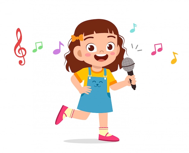 Happy cute kid girl sing with smile
